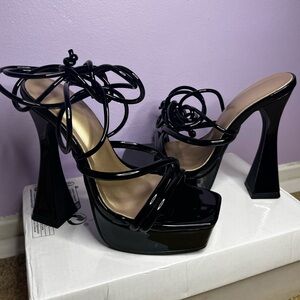 SHEIN Glossy Black Strappy Heels